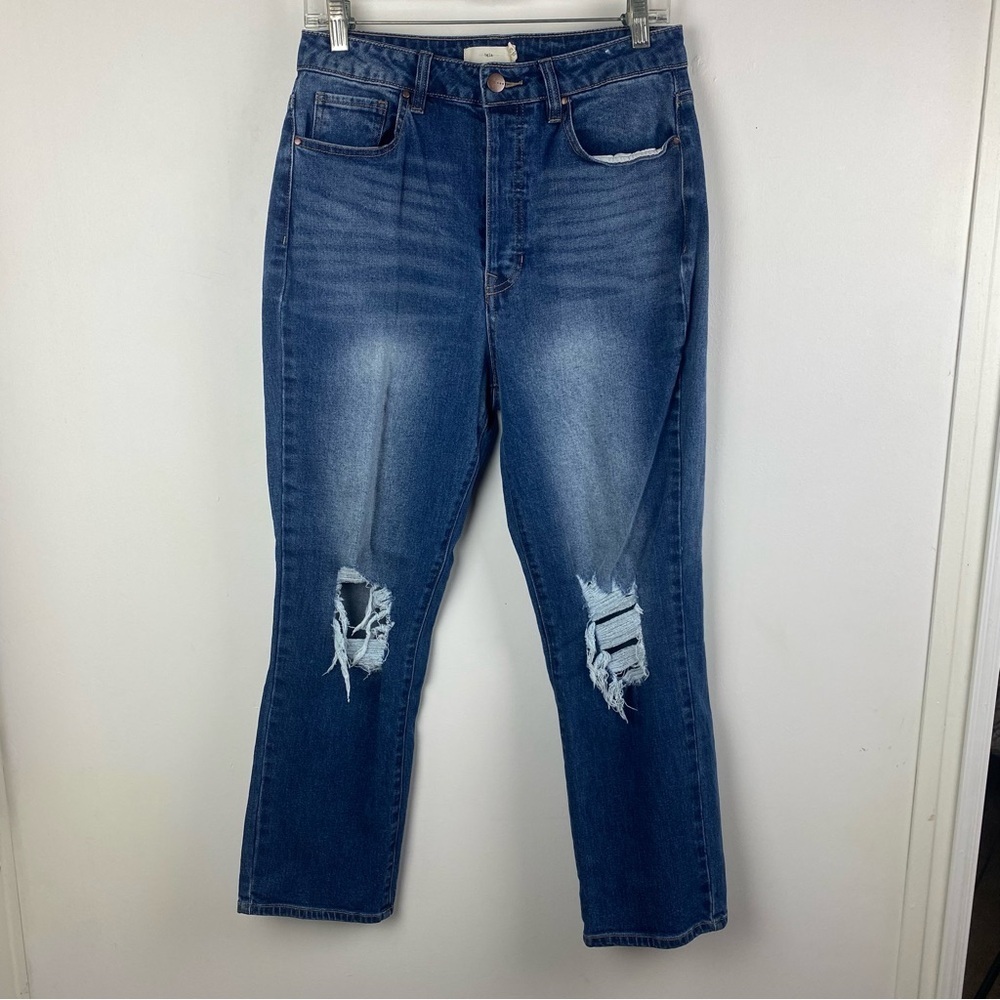 TGLA Hi Rise Distressed Boyfriend Ankle Jeans Dark Wash Stretch Denim Size 29